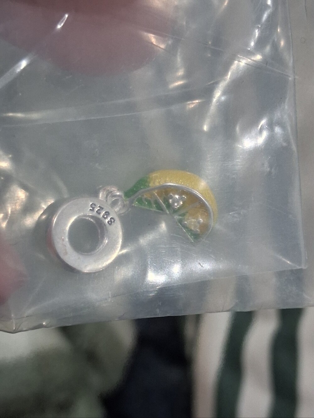 Silver Lemon Slice Charm Pendant in Yellow and Green